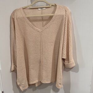 Zenana Outfitters Waffle Knit V-Neck Top in Light Beige